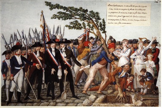 "Planting the Tree of Liberty," by E. Le Sueur, 1792, French. The Age of Napoleon. Ed. Katell le Bourhis. NY: The Metropolitan Museum of Art / Harry N. Abrams, Inc., 1989. p. 47, pl. 24.